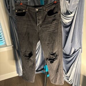 Lucky Brand black distressed 90s loose high rise straight jean size 10